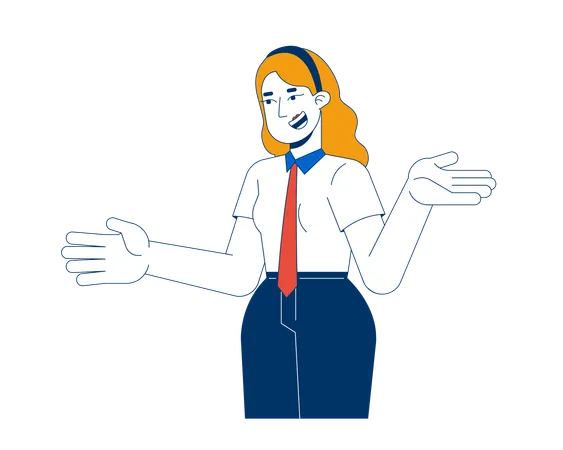 Employée de bureau positive, femme blonde gesticulant  Illustration