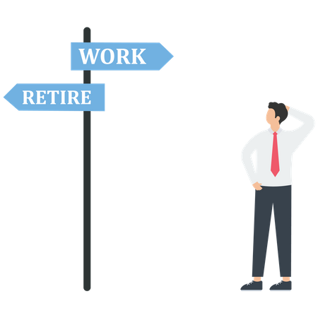 Employee decisions keep working or early retire  Illustration