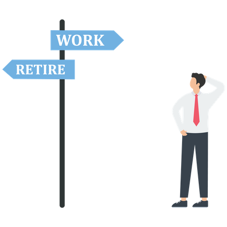 Employee decisions keep working or early retire  Illustration