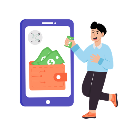 Employee deposit money in cash wallet  Illustration