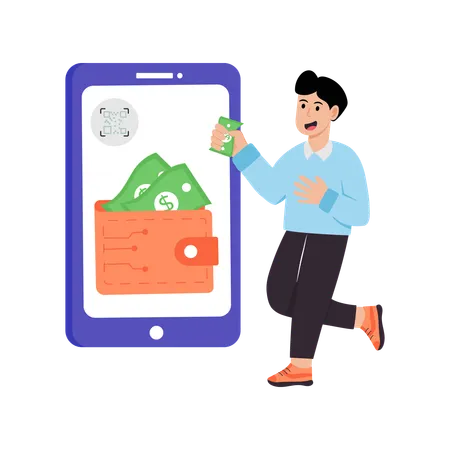 Employee deposit money in cash wallet  Illustration