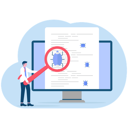 Employee detects bug in software  Illustration