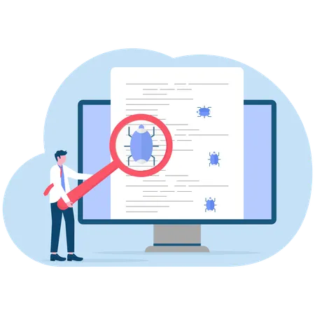 Employee detects bug in software  Illustration
