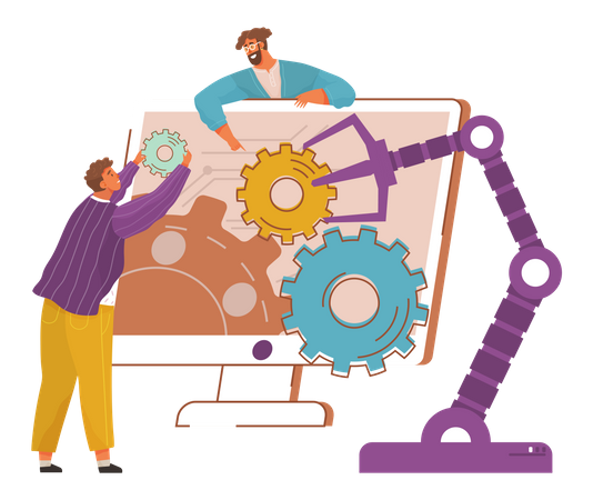 Employee developing business automation system Illustration