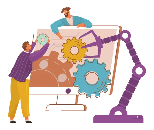 Employee developing business automation system Illustration