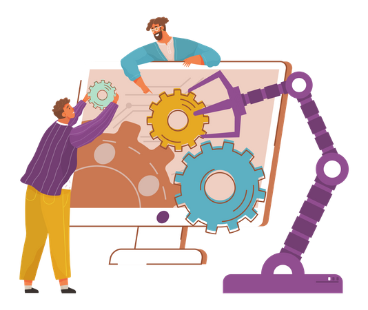 Employee developing business automation system  Illustration