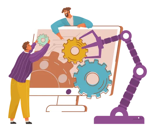 Employee developing business automation system  Illustration