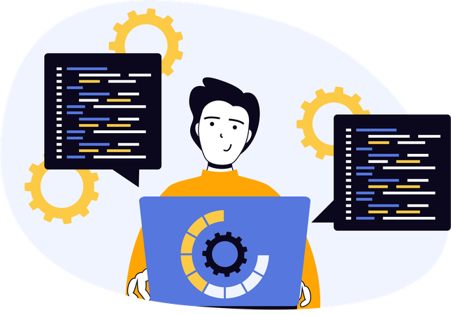 Employee developing new software for clients  Illustration