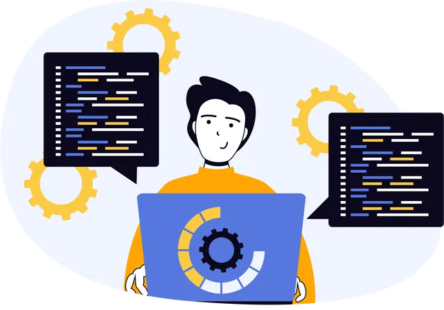Employee developing new software for clients  Illustration