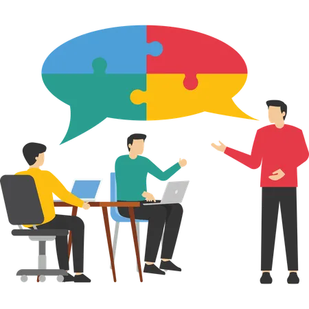 Business Meeting To Get Answer Or Solution With Speech Bubble Vector Teamwork Brainstorm Concept Illustration