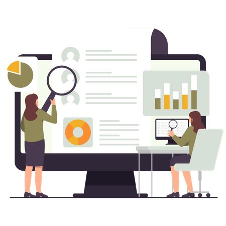 Employee discusses Data Analysis and User Research information  Illustration