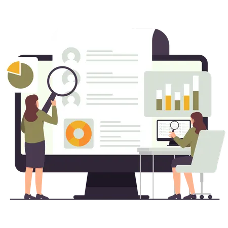 Employee discusses Data Analysis and User Research information  Illustration