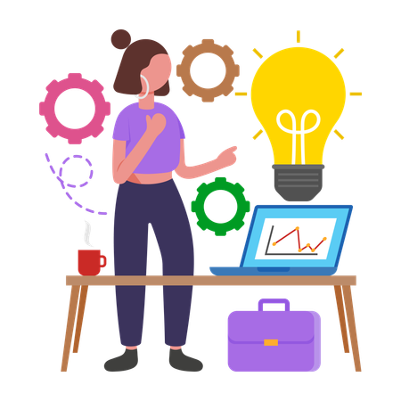 Businesswoman working on Innovation and Ideas  Illustration