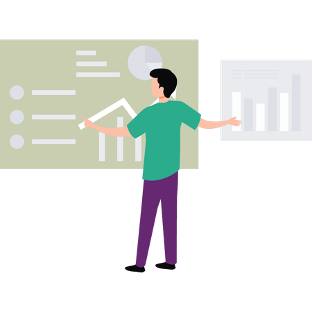 Employee discusses market research in meeting  Illustration