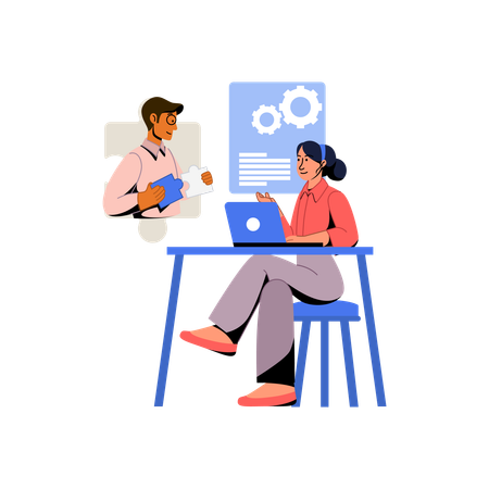 Employee discussing company plans in online call  Illustration