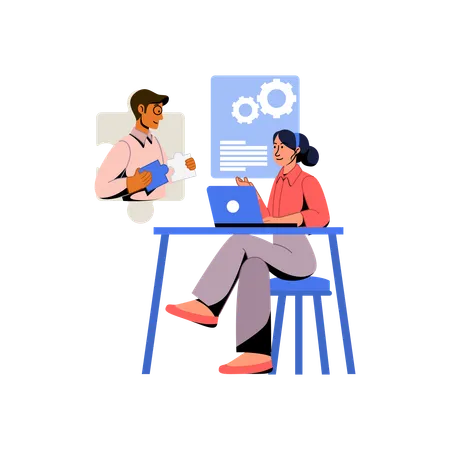 Employee discussing company plans in online call  Illustration