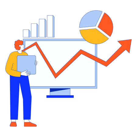 Employee discussing profit graph analysis  Illustration