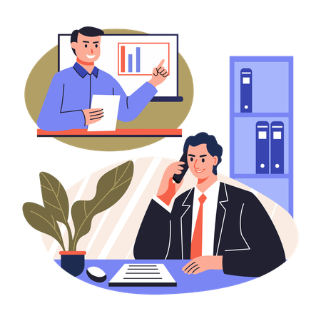 Employee doing call meeting with client  Illustration