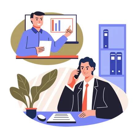 Employee doing call meeting with client  Illustration