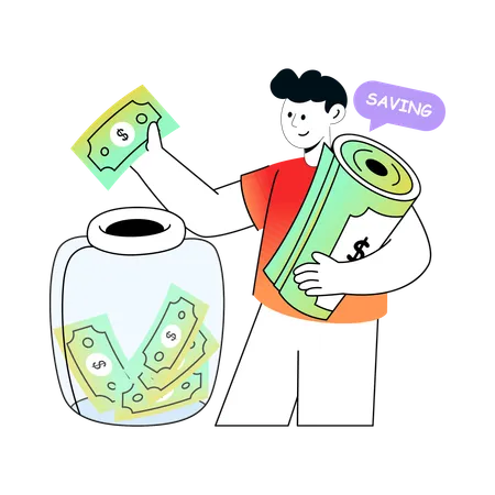 Employee doing Cash Saving  Illustration