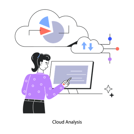 Employee Doing Cloud Analysis  Illustration