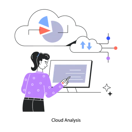 Employee Doing Cloud Analysis  Illustration