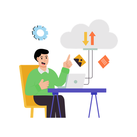 Employee doing Cloud Data Transfer  Illustration