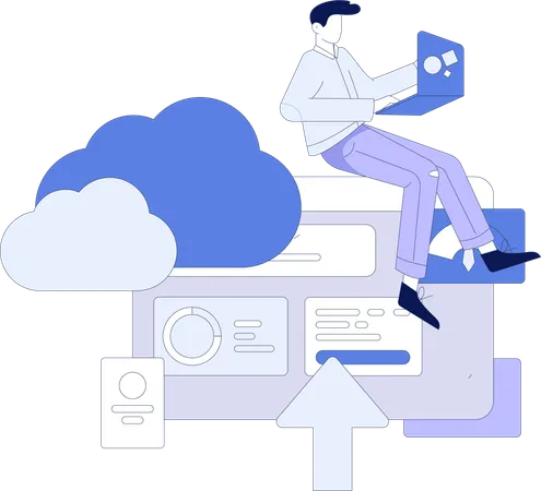 Employee doing cloud management  Illustration