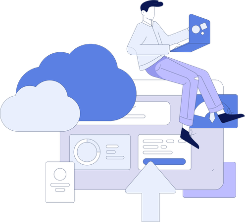 Employee doing cloud management  Illustration