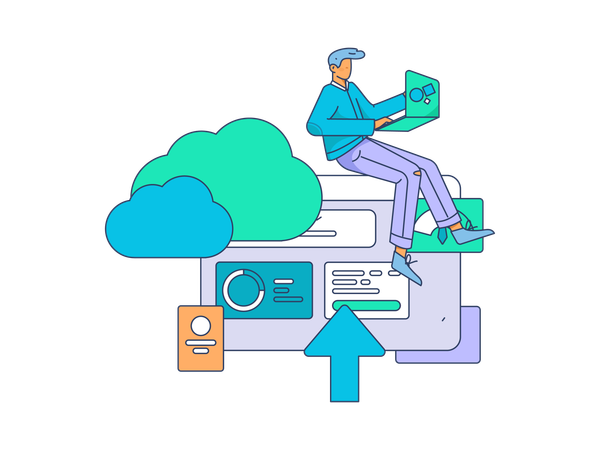 Employee doing cloud management  Illustration