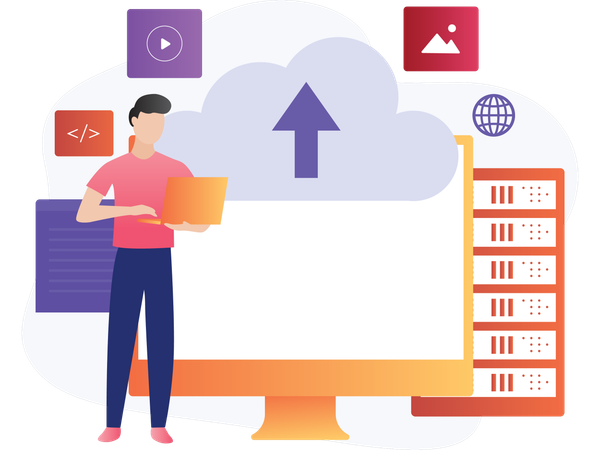 Employee doing Cloud Mining  Illustration