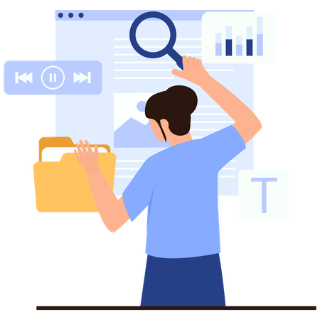 Employee doing Content Search Analysis  Illustration