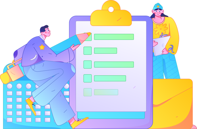 Employee doing Customer Data Collection  Illustration