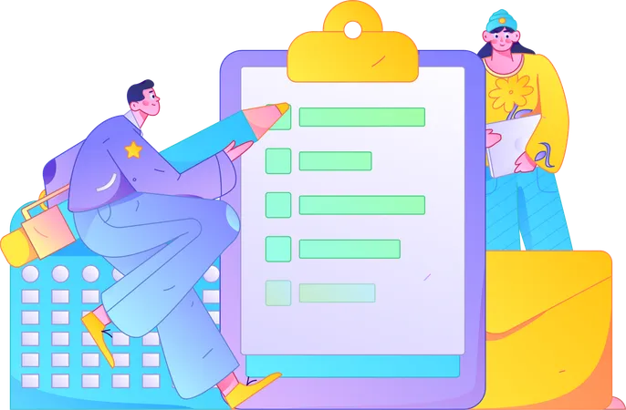 Employee doing Customer Data Collection  Illustration