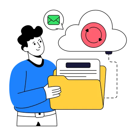 Employee doing Data Backup  Illustration