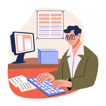 Employee doing data entry  Illustration