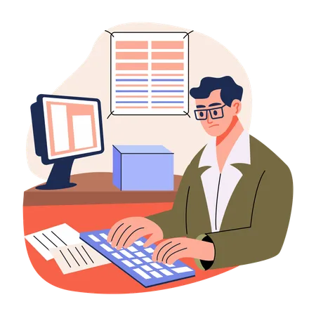 Employee doing data entry  Illustration