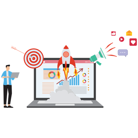 Employee doing Digital Marketing for Startup  Illustration