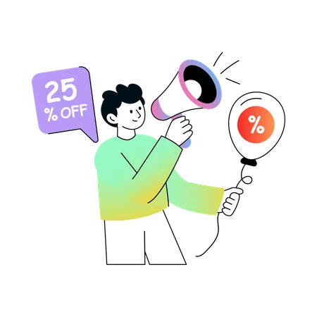 Employee doing Discount Promotion  Illustration