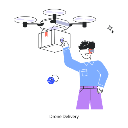 Employee Doing Drone Delivery  Illustration