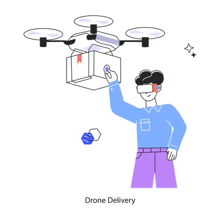 Check Out Linear Mini Illustration Of Drone Delivery 일러스트레이션