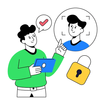 Employee doing Face Recognition  Illustration