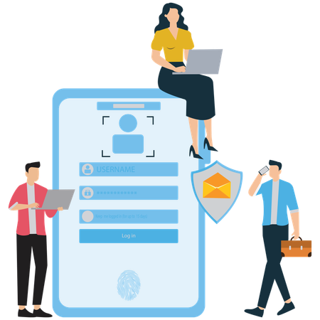 Employee doing Login Authentication  Illustration
