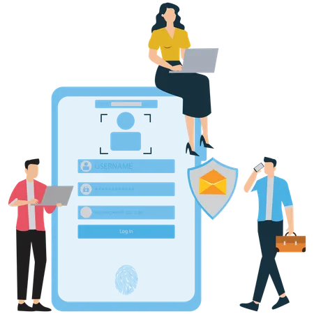 Employee doing Login Authentication  Illustration
