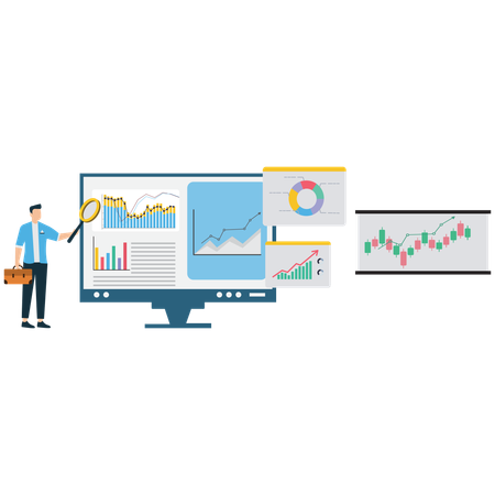 Employee doing Market Research and Analysis  Illustration