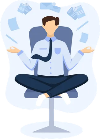 Employee Doing Meditating at Work Illustration