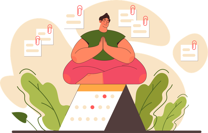 Employee doing meditation as all task are completed  Illustration
