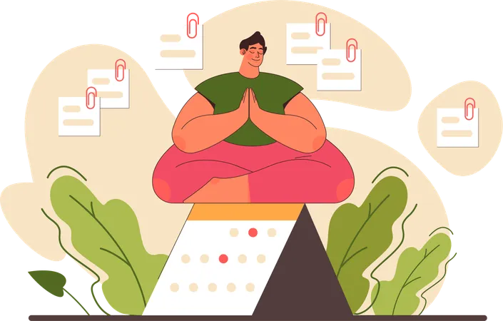 Employee doing meditation as all task are completed  Illustration