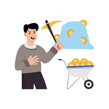 Employee doing Money Mining  Illustration