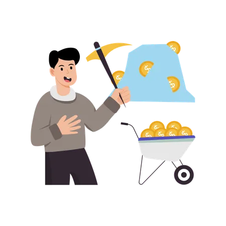 Employee doing Money Mining  Illustration